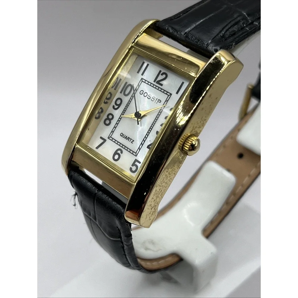 Gossip Women's‎ Watch MOP Dial Black Leather Band GSP173A- New Battery